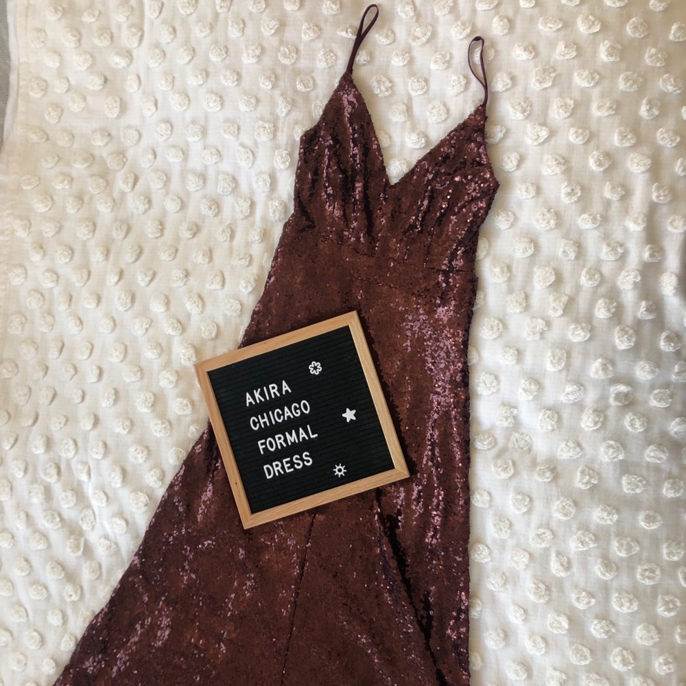 Burgundy Sequined Open Back Gown